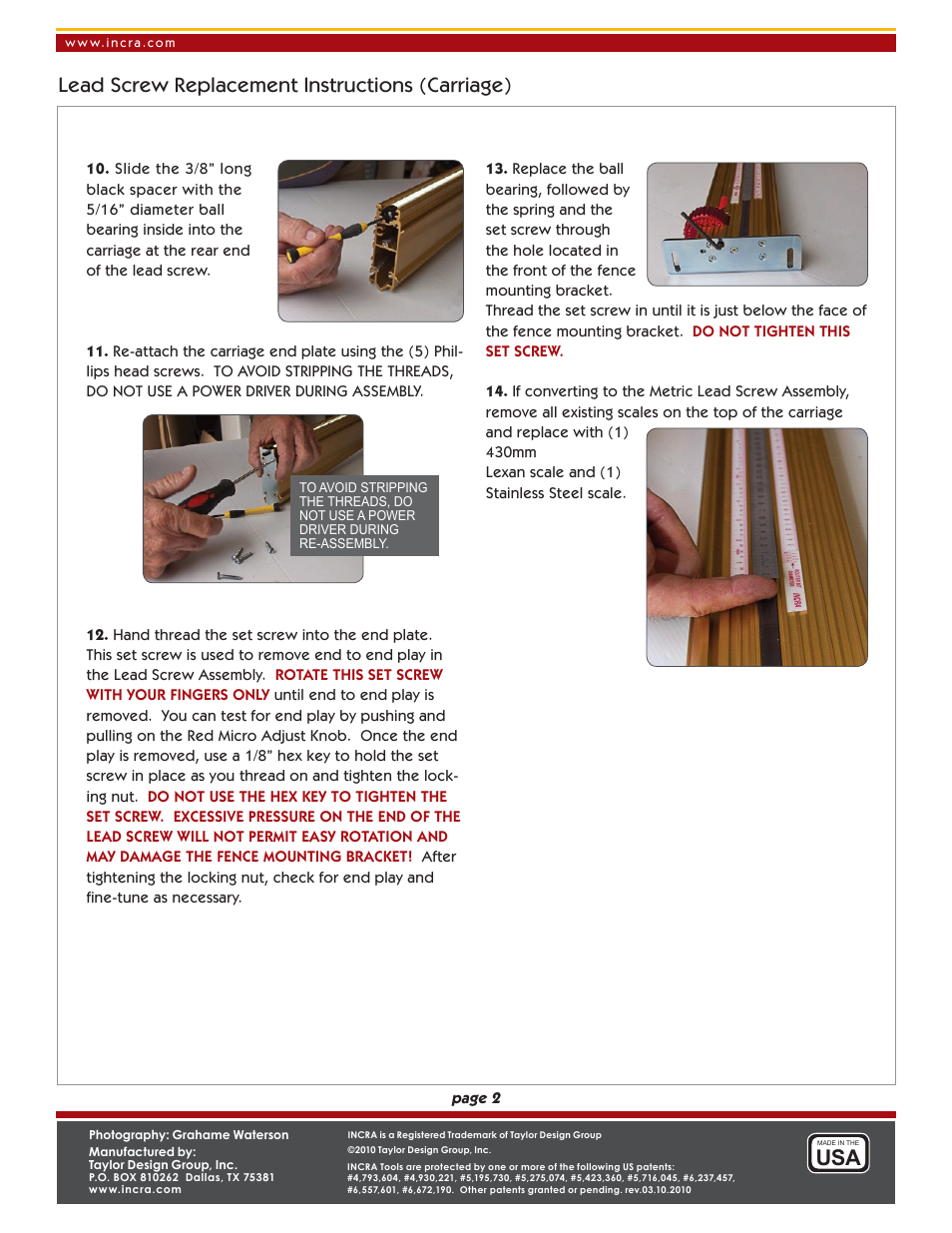 Lead screw replacement instructions (carriage) | INCRA Lead Screw User Manual | Page 2 / 2