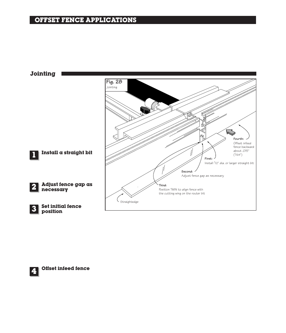 Offset fence applications, Jointing, Fig. 28 | INCRA Twin Linear User Manual | Page 16 / 20