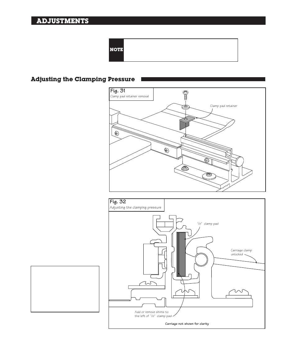 Adjustments, Adjusting the clamping pressure, Fig. 31 | Fig. 32 | INCRA Twin Linear User Manual | Page 18 / 20