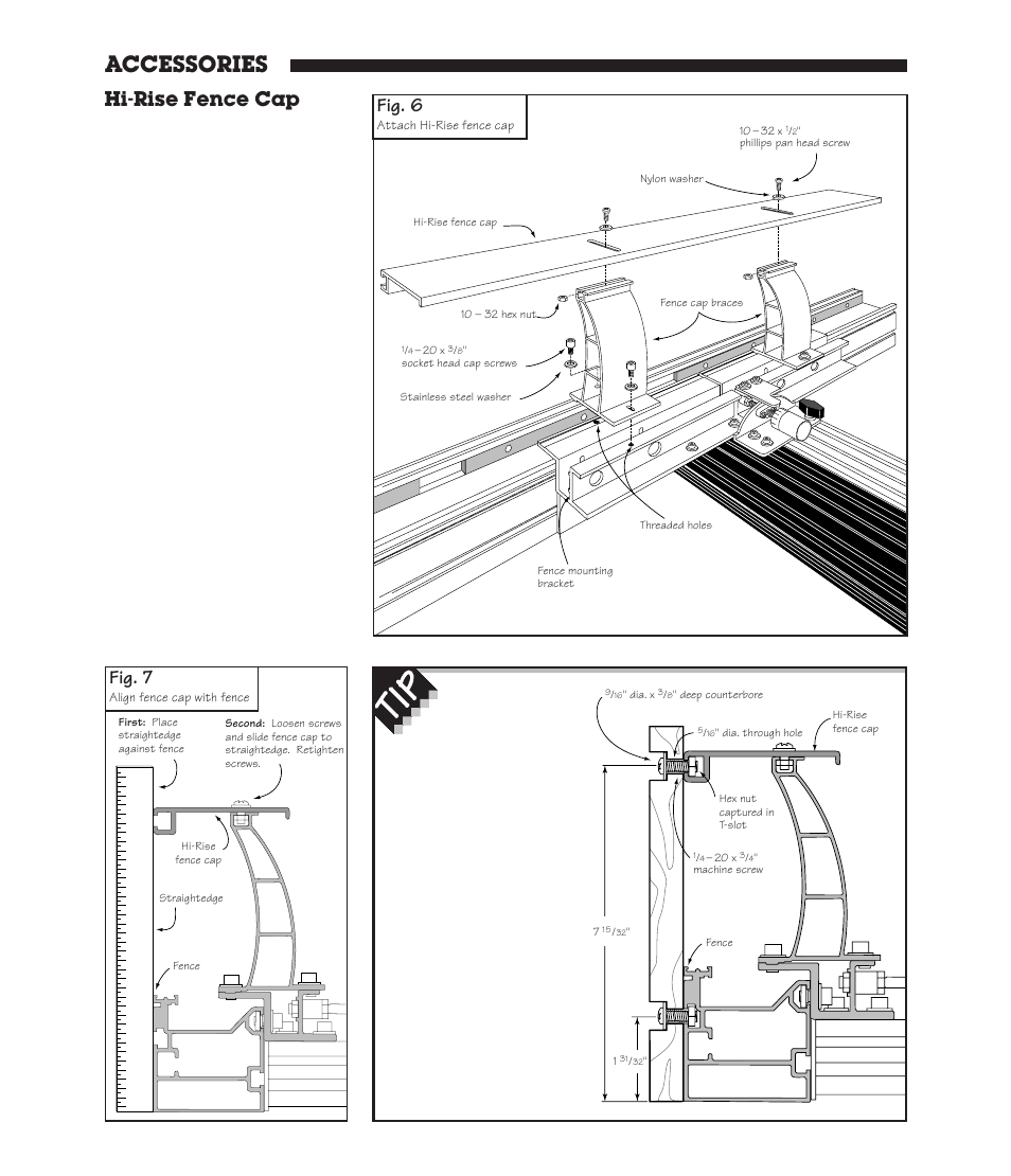 Accessories, Hi-rise fence cap, Fig. 6 | Fig. 7 | INCRA Twin Linear User Manual | Page 5 / 20