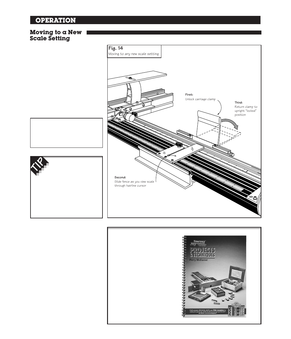 Operation, Moving to a new scale setting, Fig. 14 | Moving to any new scale setting | INCRA Twin Linear User Manual | Page 8 / 20