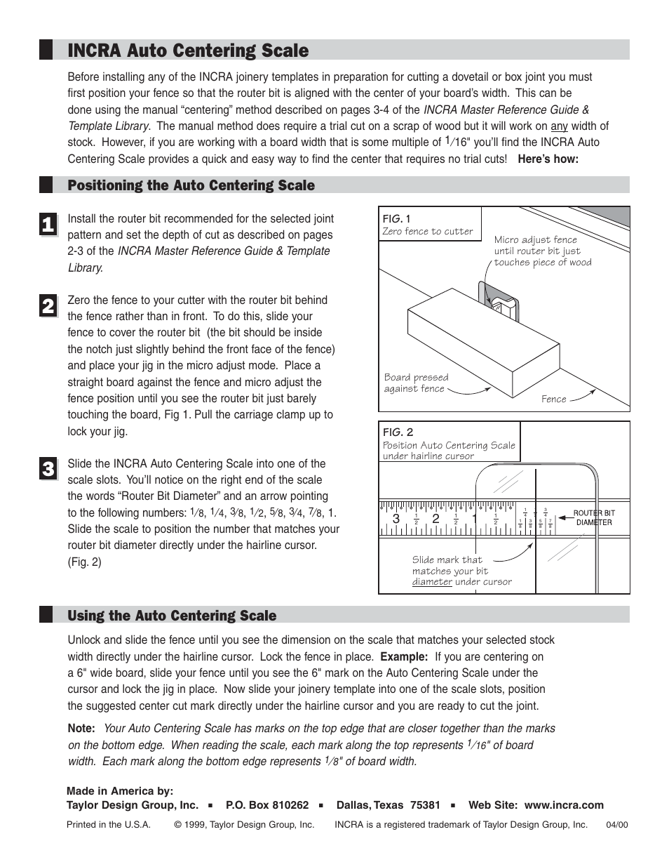 INCRA Auto Centering Scale User Manual | 1 page