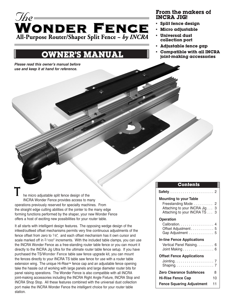 INCRA Wonder Fence User Manual | 12 pages