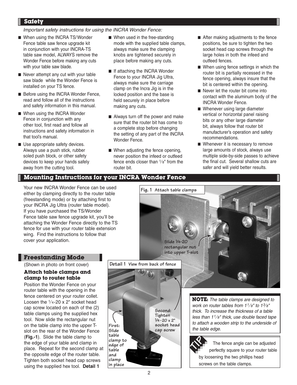 INCRA Wonder Fence User Manual | Page 2 / 12