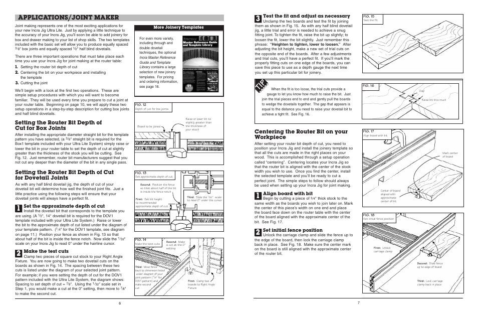 Applications/joint maker, Setting the router bit depth of cut for box joints, Centering the router bit on your workpiece | INCRA Ultra Lite User Manual | Page 4 / 9