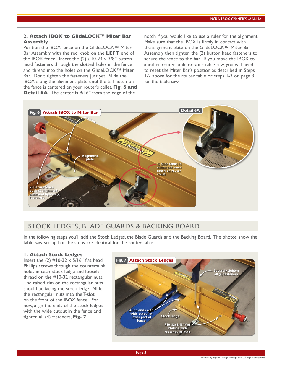 Stock ledges, blade guards & backing board | INCRA IBOX User Manual | Page 5 / 12