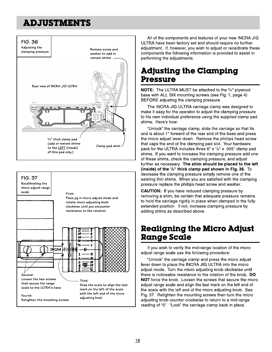 Adjustments | INCRA Ultra 24 User Manual | Page 18 / 20
