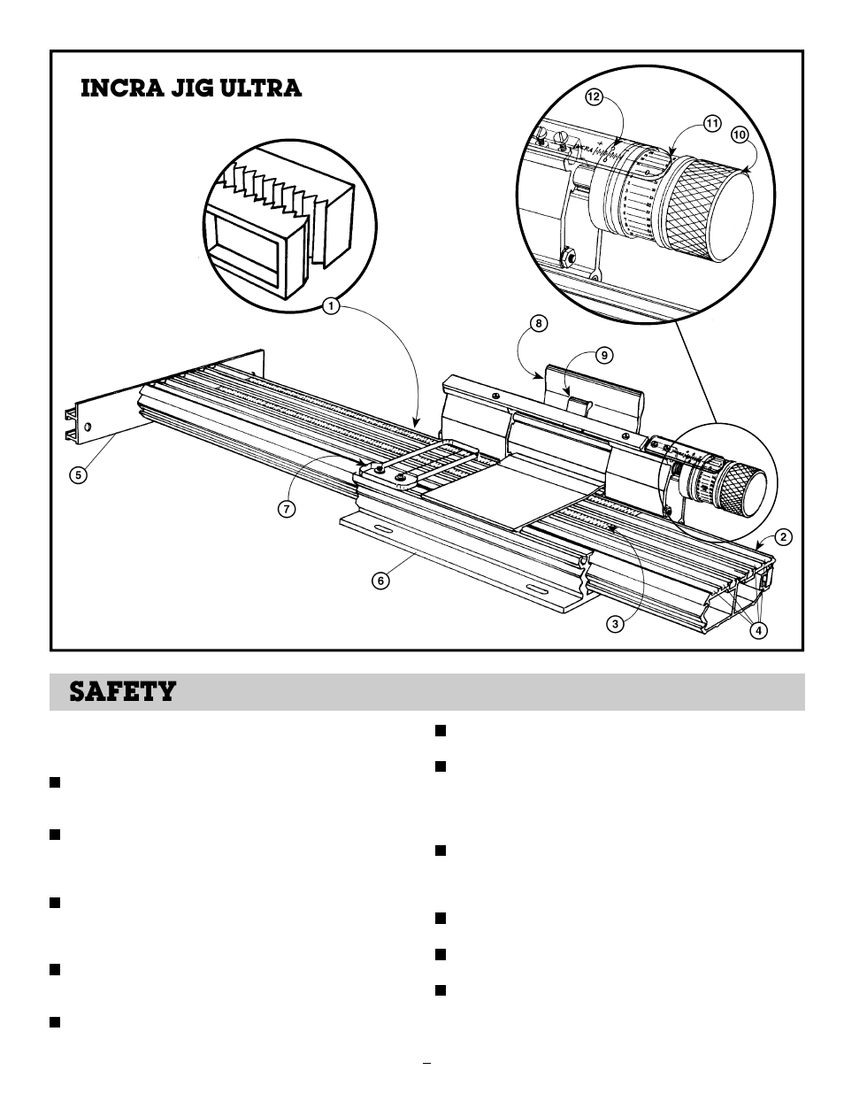 Safety, Incra jig ultra | INCRA Ultra 24 User Manual | Page 2 / 20