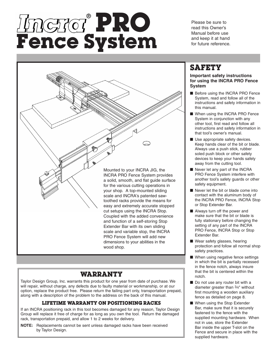 INCRA Pro Fence System User Manual | 8 pages