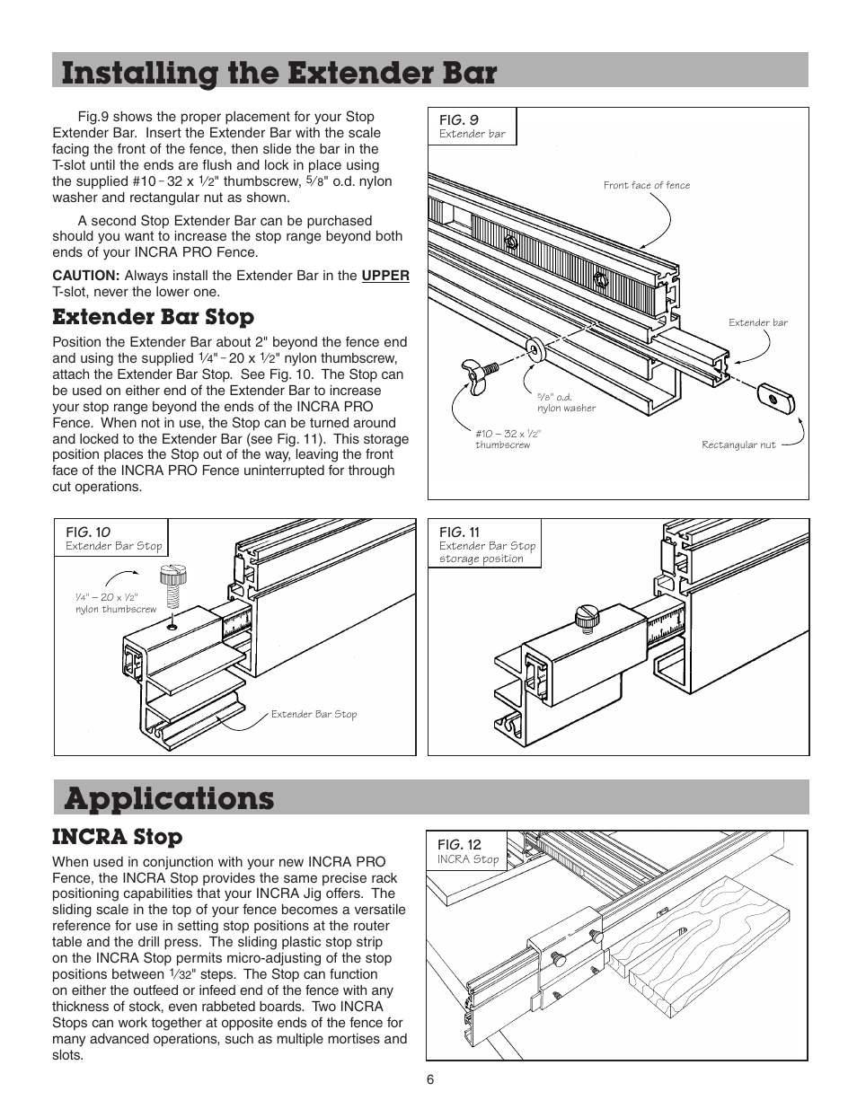 Installing the extender bar applications, Extender bar stop, Incra stop | INCRA Pro Fence System User Manual | Page 6 / 8