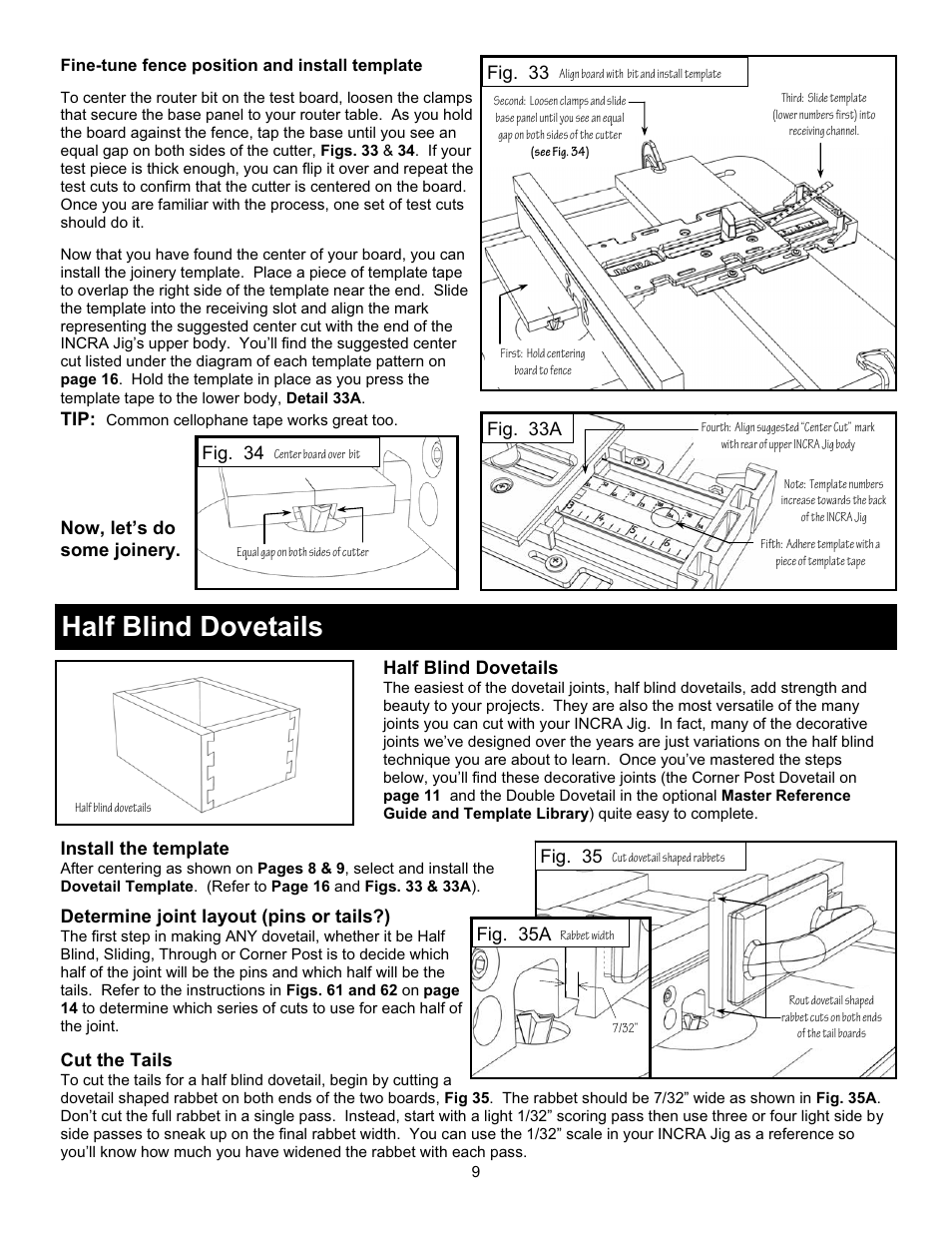 Half blind dovetails | INCRA Jig User Manual | Page 9 / 16