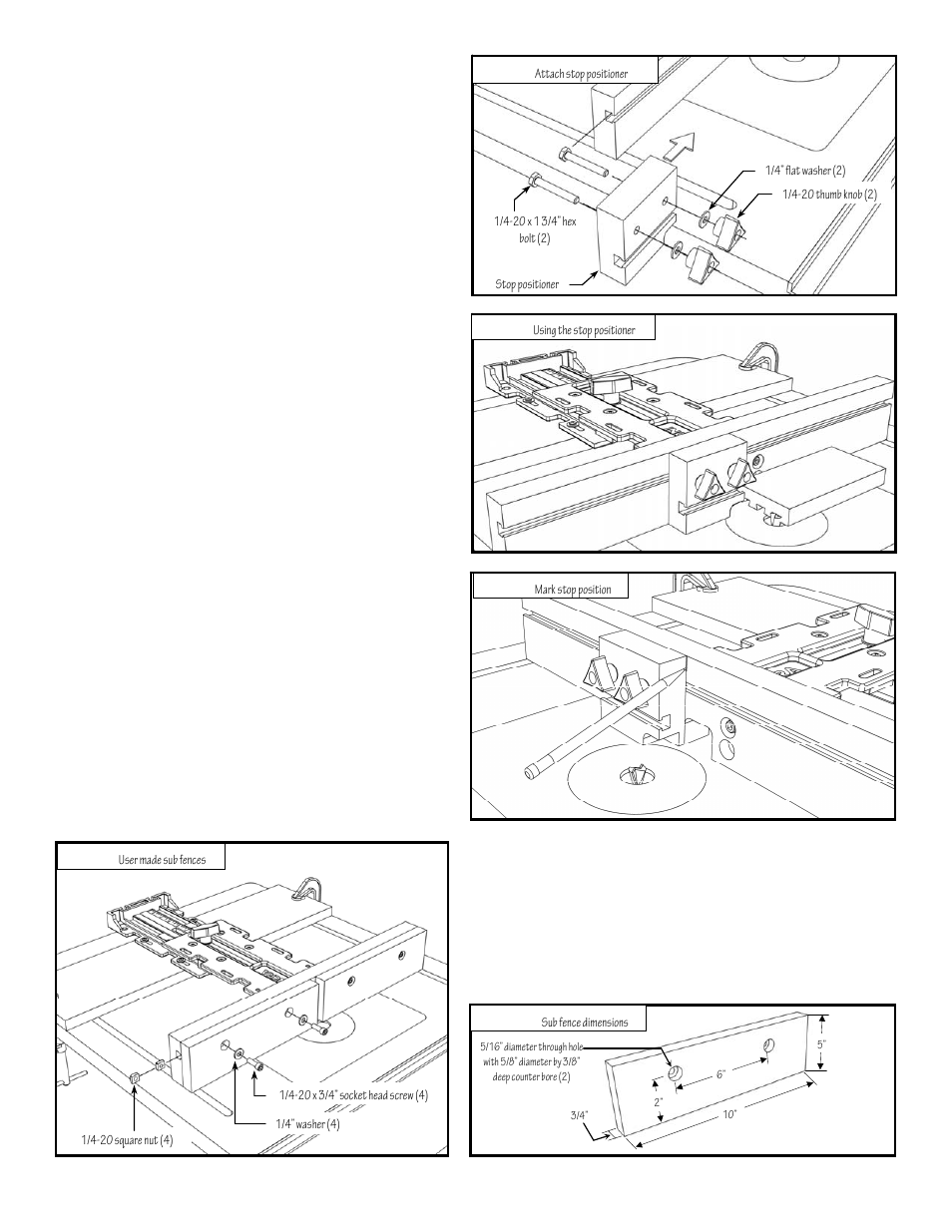 Step 4. assemble and attach stop positioner, Fig. 4, Using the stop positioner | Fig. 5, Fig. 6, User made sub fences, Fig. 7, Fig. 7a | INCRA Jig Fence System User Manual | Page 3 / 4