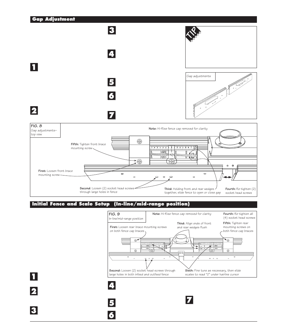 Gap adjustment, Initial fence and scale setup, In-line/mid-range position) | INCRA Intelli-Fence User Manual | Page 5 / 8