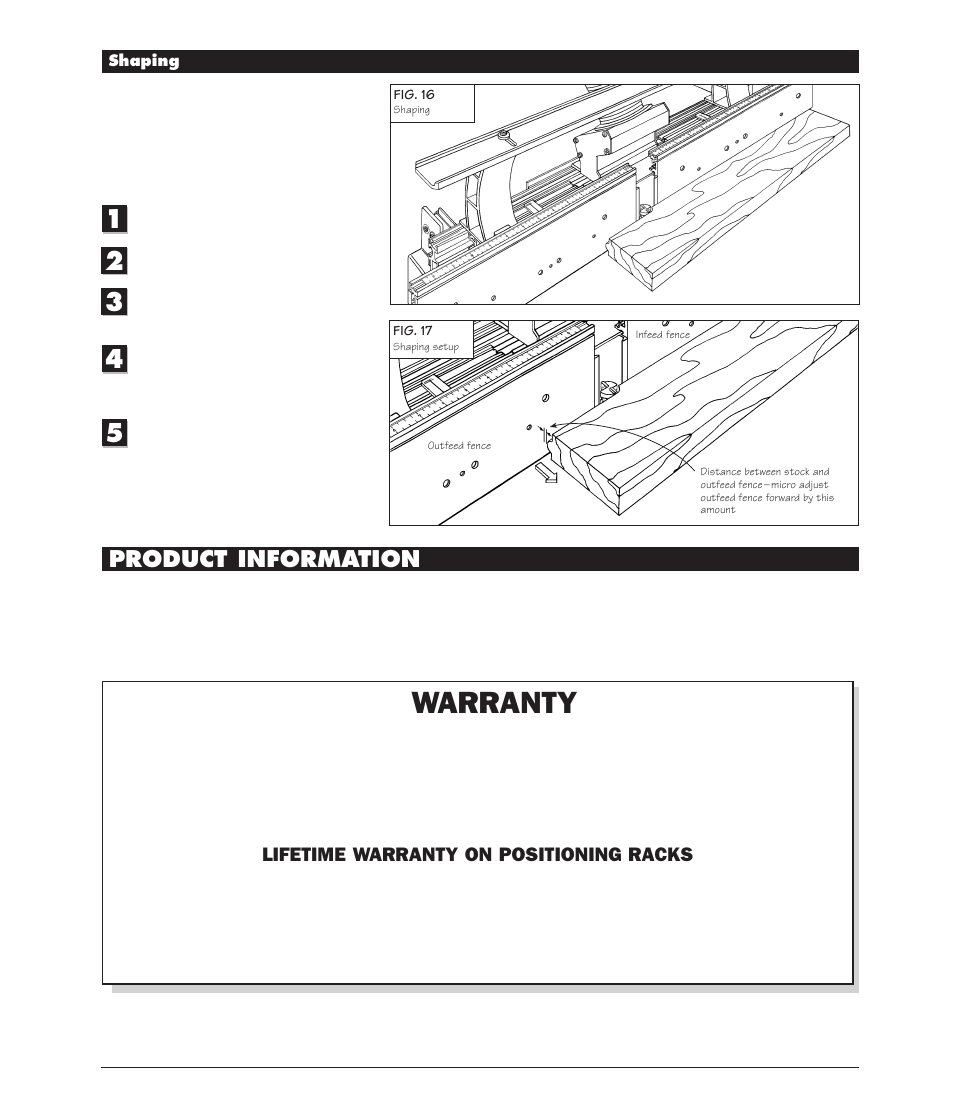 Shaping, Product information, Warranty | Lifetime warranty on positioning racks | INCRA Intelli-Fence User Manual | Page 8 / 8