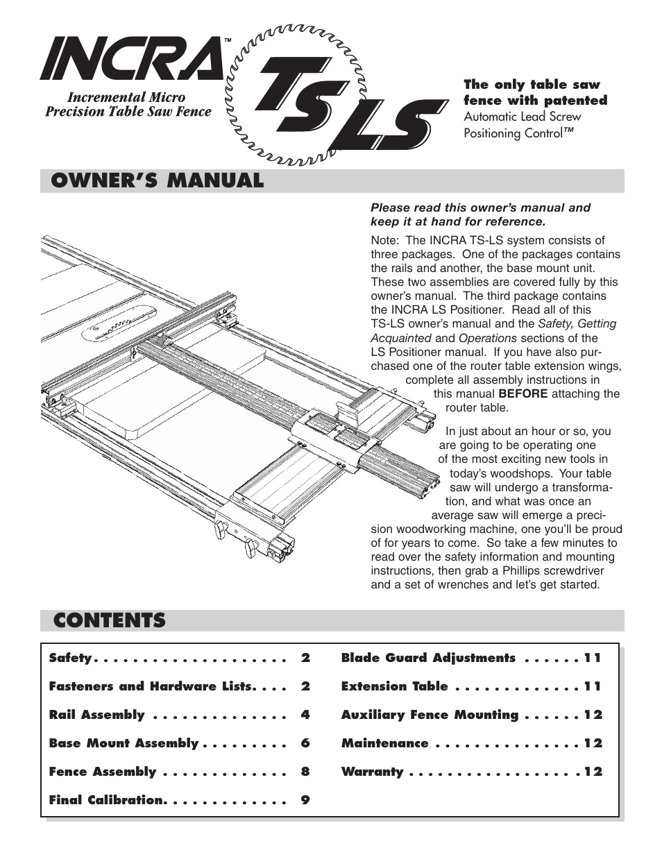 INCRA TS-LS Table Saw Fence User Manual | 12 pages