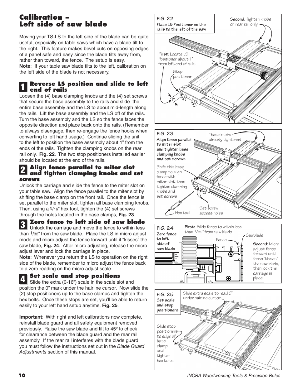 Calibration – left side of saw blade | INCRA TS-LS Table Saw Fence User Manual | Page 10 / 12