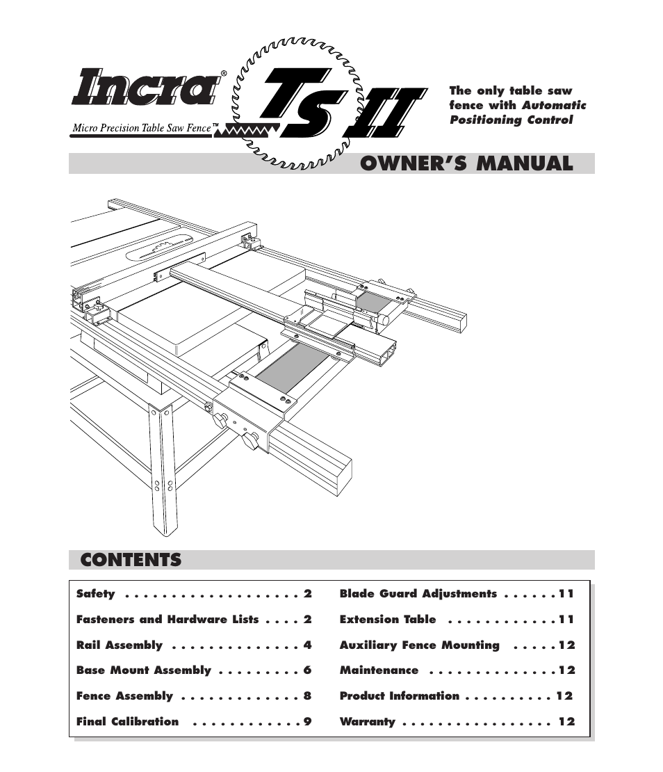 INCRA TS-II Table Saw Fence User Manual | 12 pages