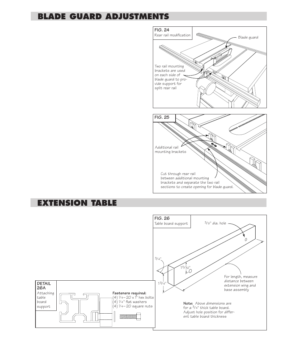 Blade guard adjustments, Extension table | INCRA TS-II Table Saw Fence User Manual | Page 11 / 12