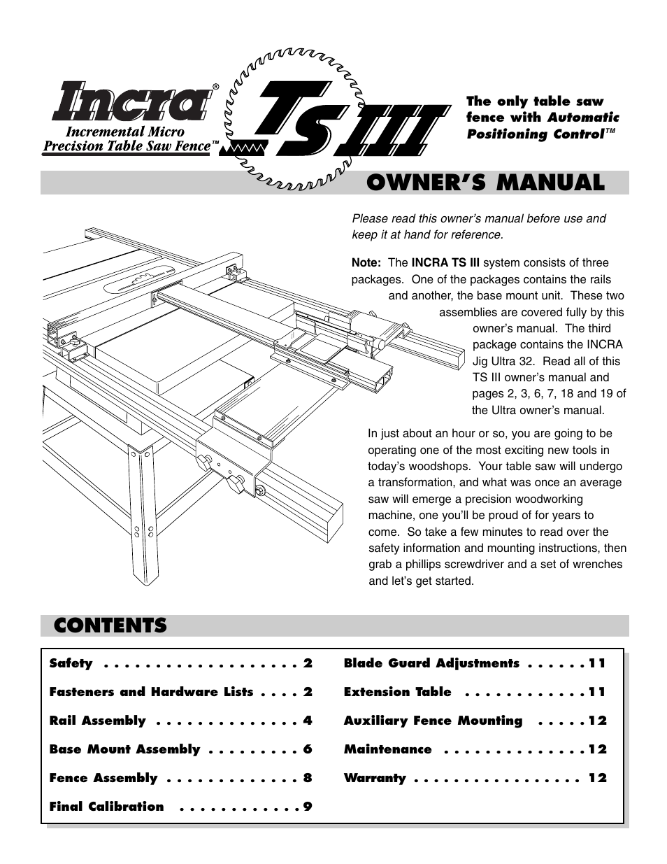 INCRA TSIII Table Saw Fence User Manual | 12 pages