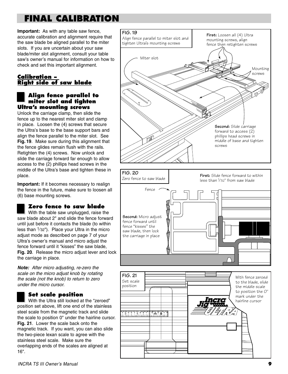 Final calibration | INCRA TSIII Table Saw Fence User Manual | Page 9 / 12