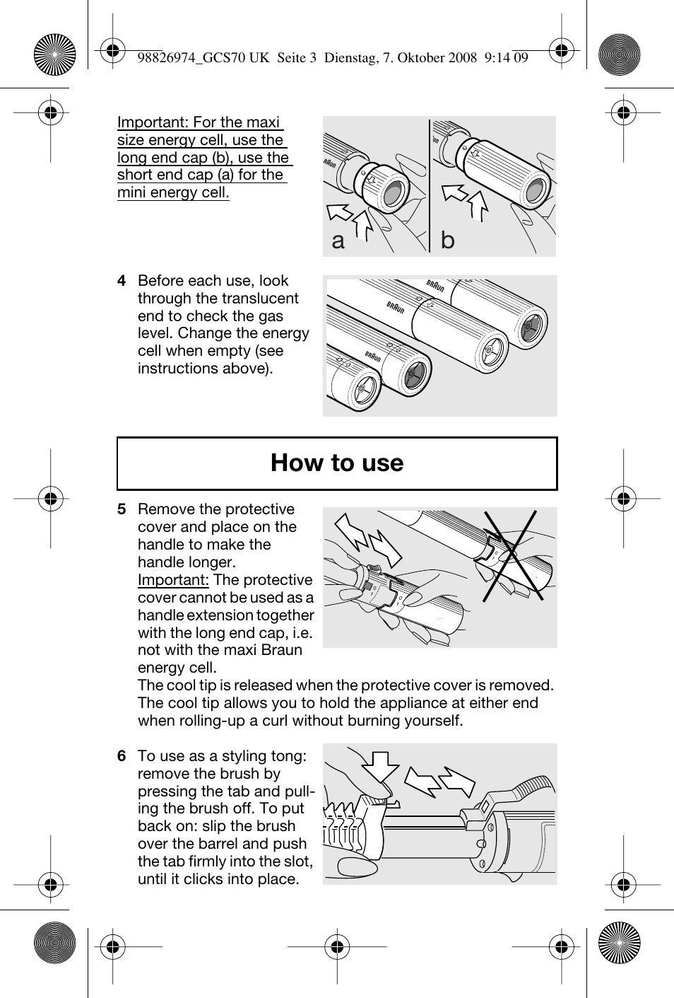 Ab how to use | Braun CORDLESS POCKET STYLER GCS 70 User Manual | Page 4 / 8