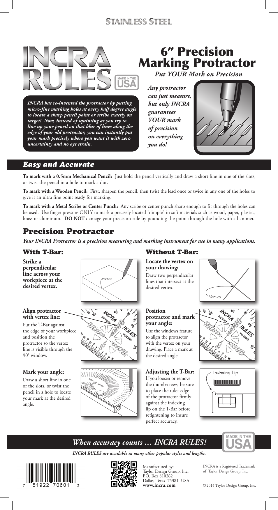 INCRA Protractor User Manual | 1 page