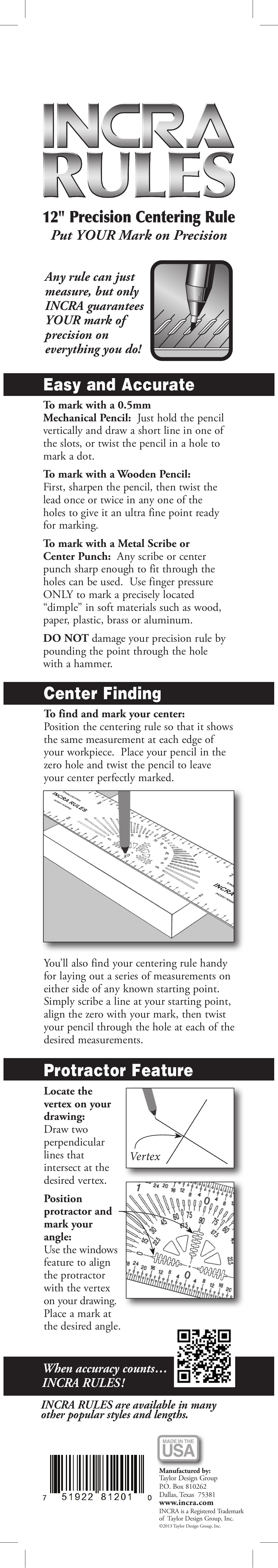 INCRA Centering Rule User Manual | 1 page