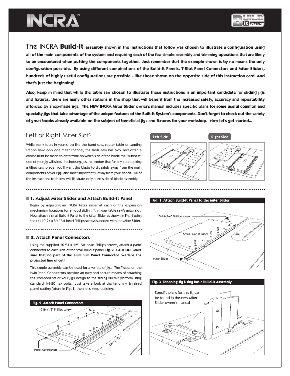 The incra build-it, Left or right miter slot | INCRA Build-It Panel User Manual | Page 2 / 4