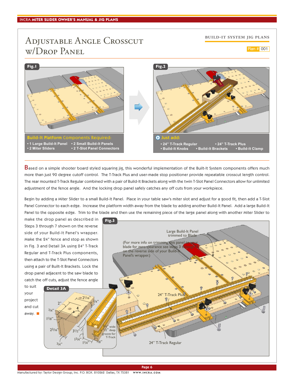 Adjustable angle crosscut w/drop panel, Build-it system jig plans | INCRA Miter Slider User Manual | Page 6 / 8