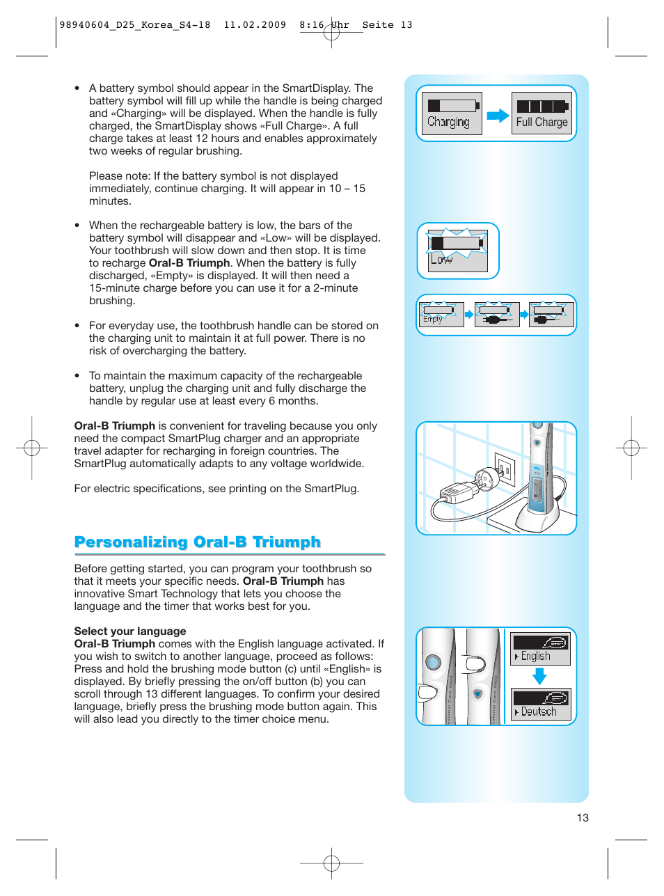 Personalizing oral-b t, Personalizing oral-b t riumph riumph | Braun Type 3731 User Manual | Page 13 / 17