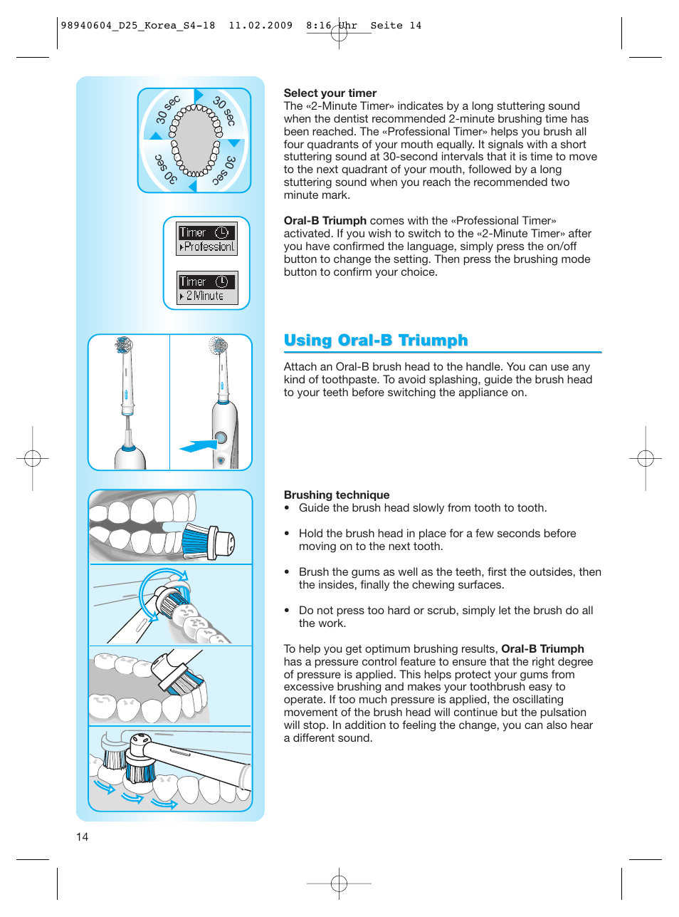 Using oral-b t, Using oral-b t riumph riumph | Braun Type 3731 User Manual | Page 14 / 17