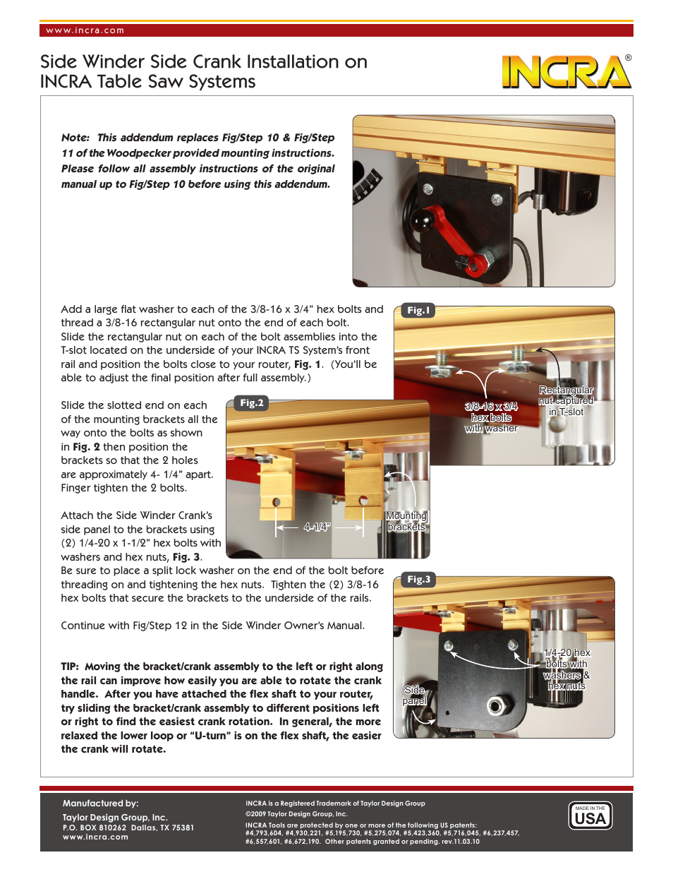 INCRA Side Winder HD Router Lift User Manual | Page 7 / 7