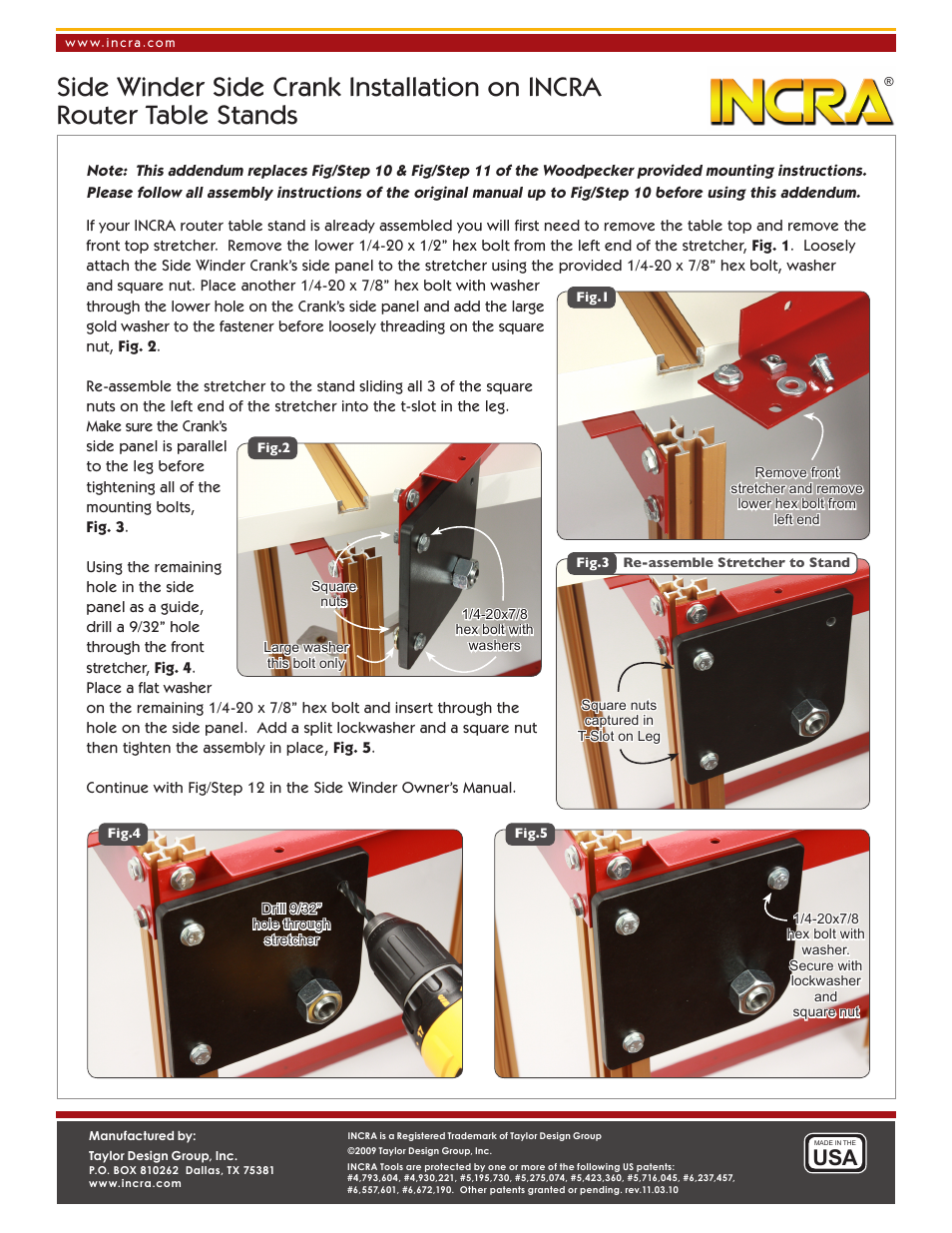 INCRA Router Table Stands Addendum User Manual | 1 page