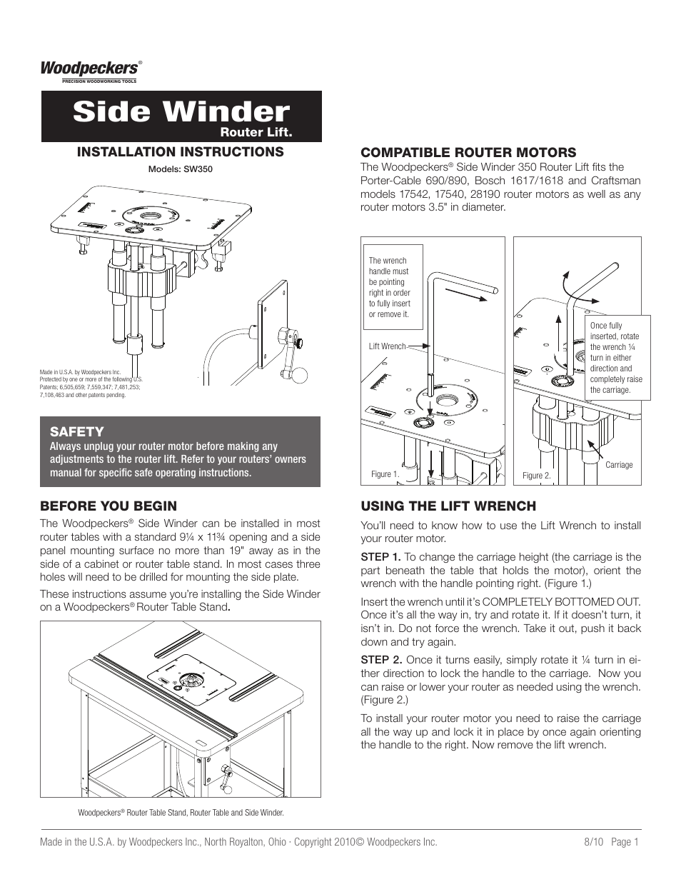 INCRA Side Winder 350 Router Lift User Manual | 7 pages