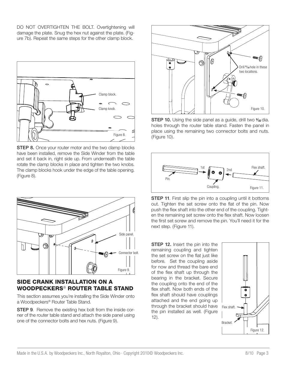 Side crank installation on a woodpeckers, Router table stand | INCRA Side Winder 350 Router Lift User Manual | Page 3 / 7