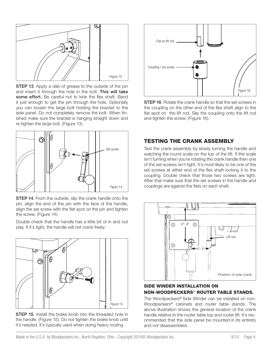 Testing the crank assembly | INCRA Side Winder 350 Router Lift User Manual | Page 4 / 7