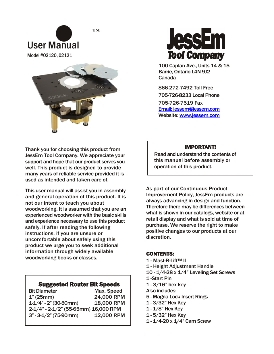 INCRA Mast-R-Lift II User Manual | 7 pages