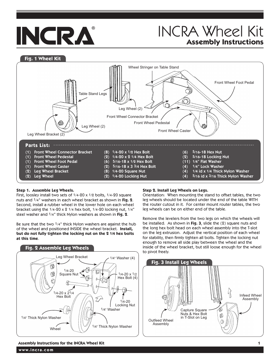 INCRA Wheel Kit(New) User Manual | 2 pages