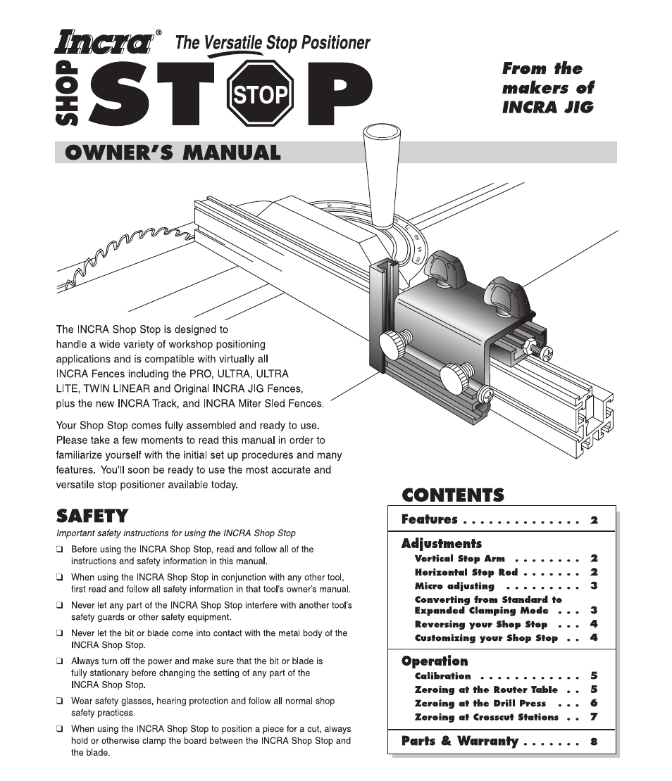 INCRA ShopStop User Manual | 8 pages