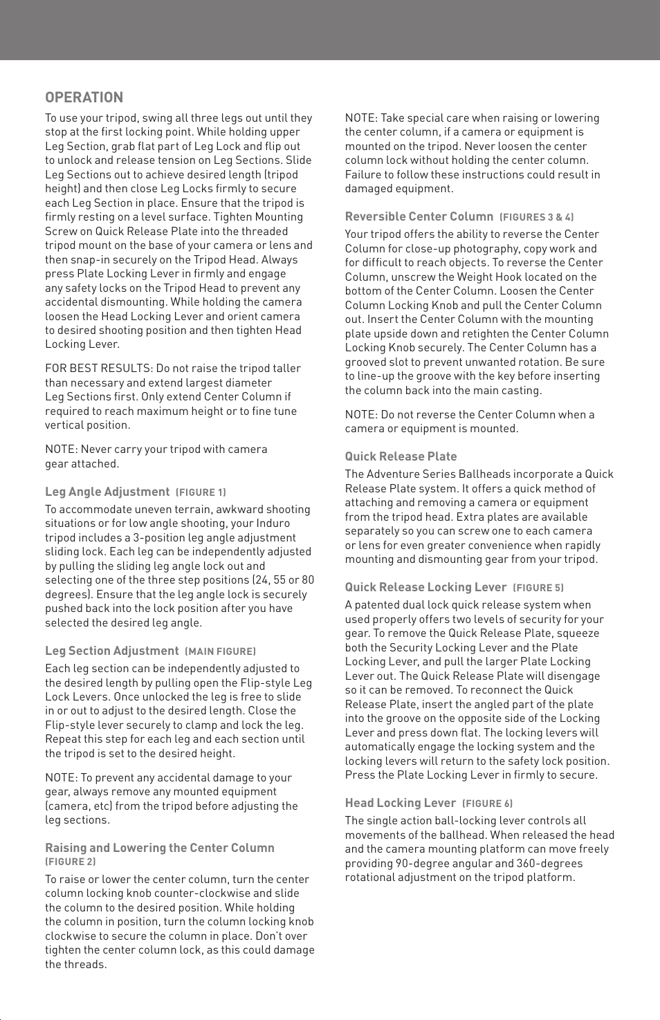 Operation | Induro Adventure AP Series Tripod User Manual | Page 3 / 4