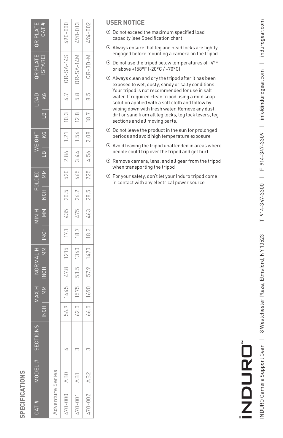 Induro Adventure AP Series Tripod User Manual | Page 4 / 4