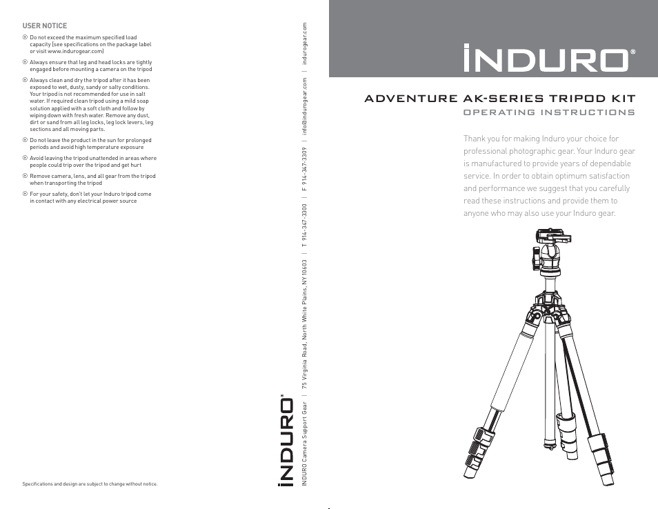 Induro Adventure AKP Series Tripod User Manual | 2 pages