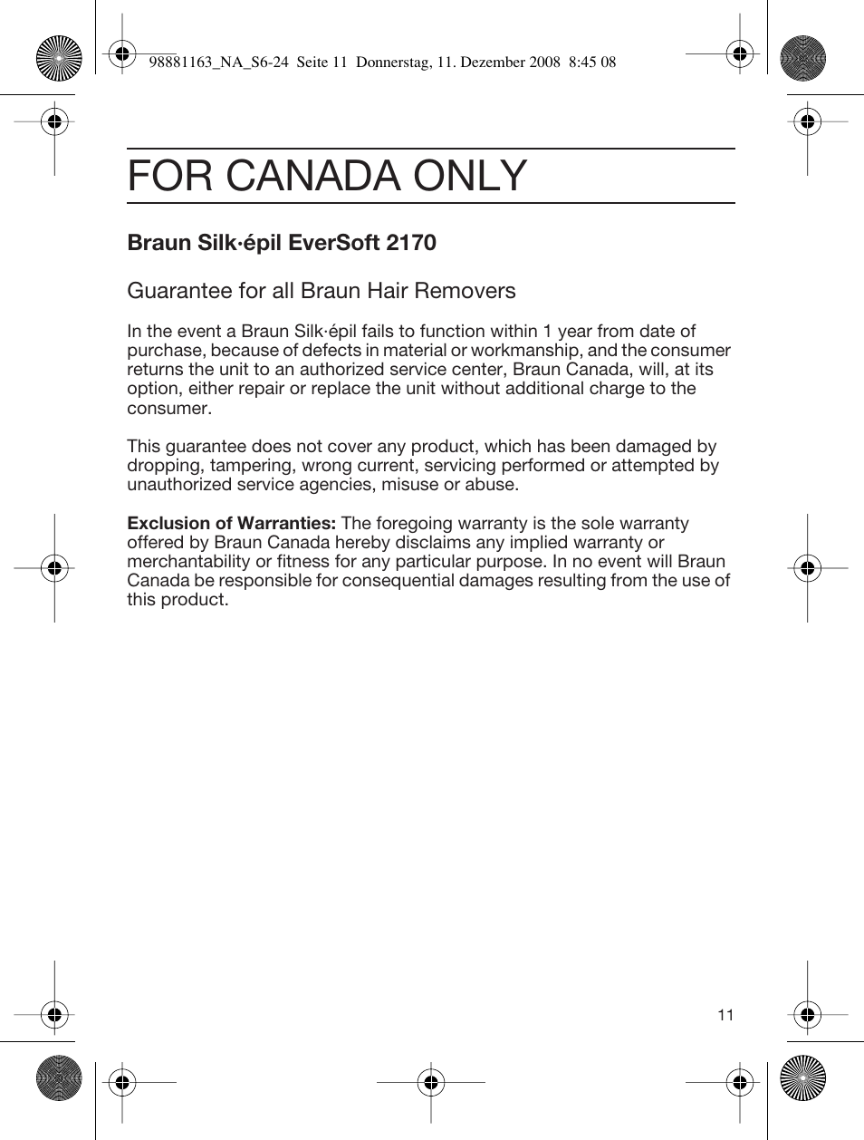 For canada only | Braun SILK-EPIL 5316 User Manual | Page 10 / 21