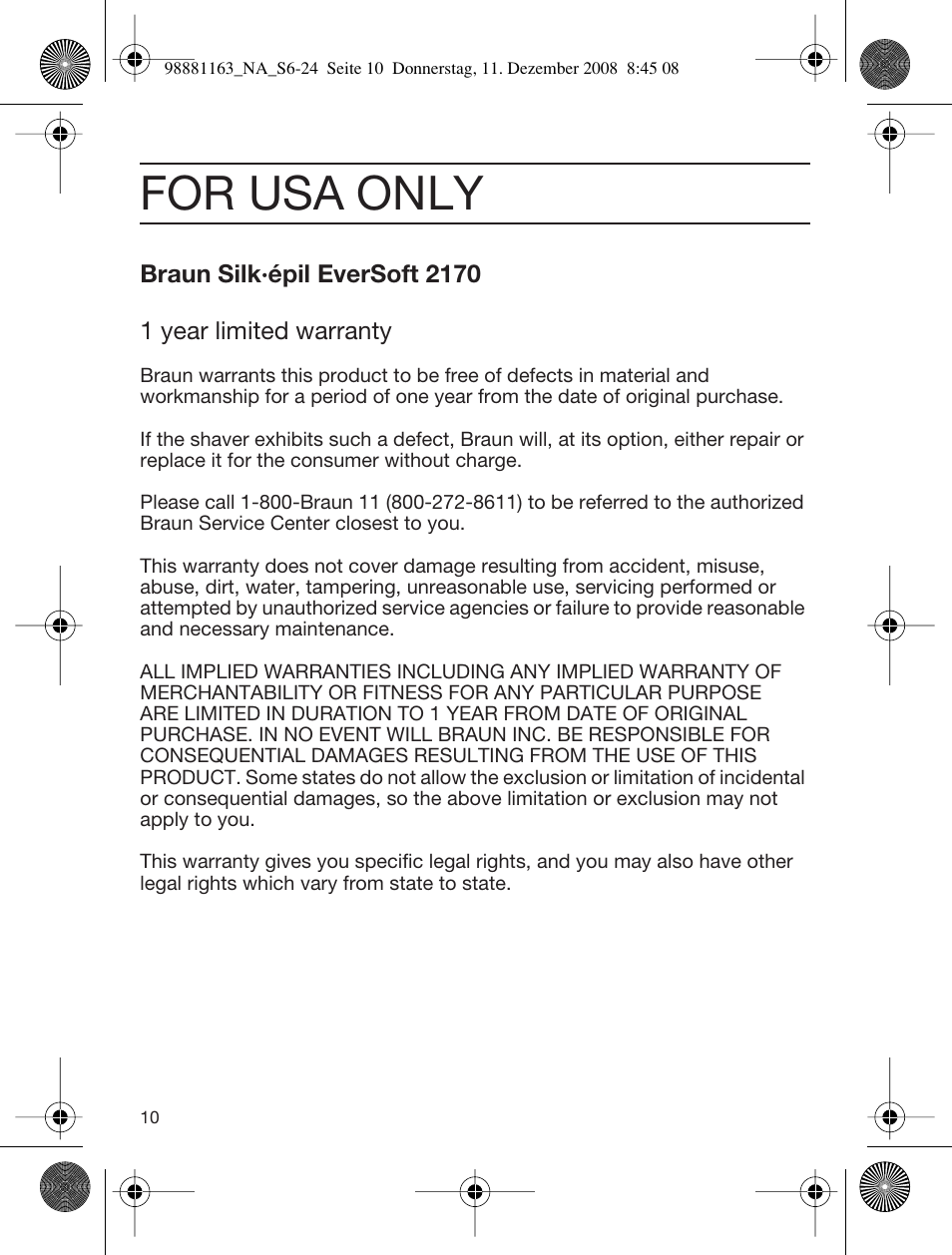 For usa only | Braun SILK-EPIL 5316 User Manual | Page 9 / 21