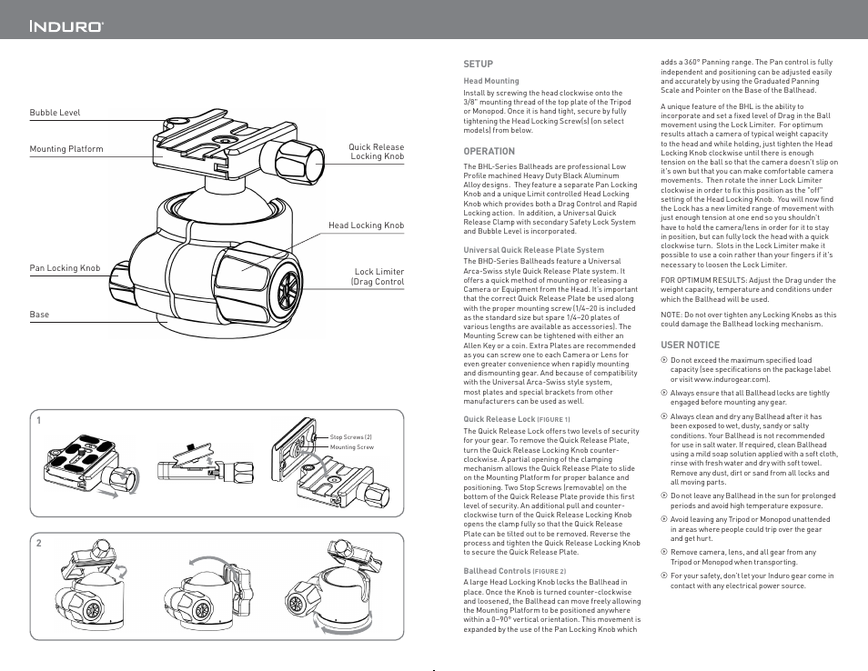 Induro BHL BallHead User Manual | Page 2 / 2