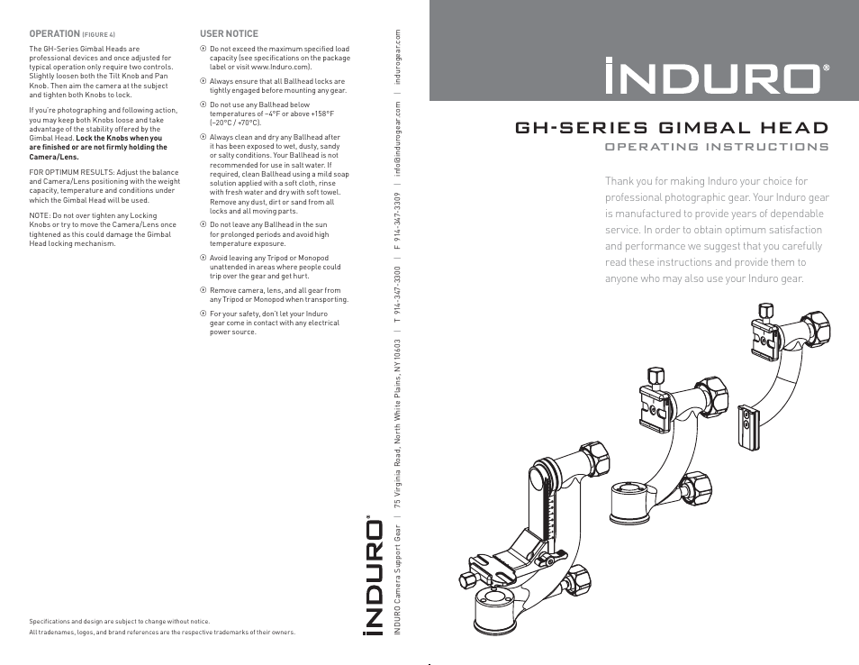 Induro GH Gimbal Head User Manual | 2 pages