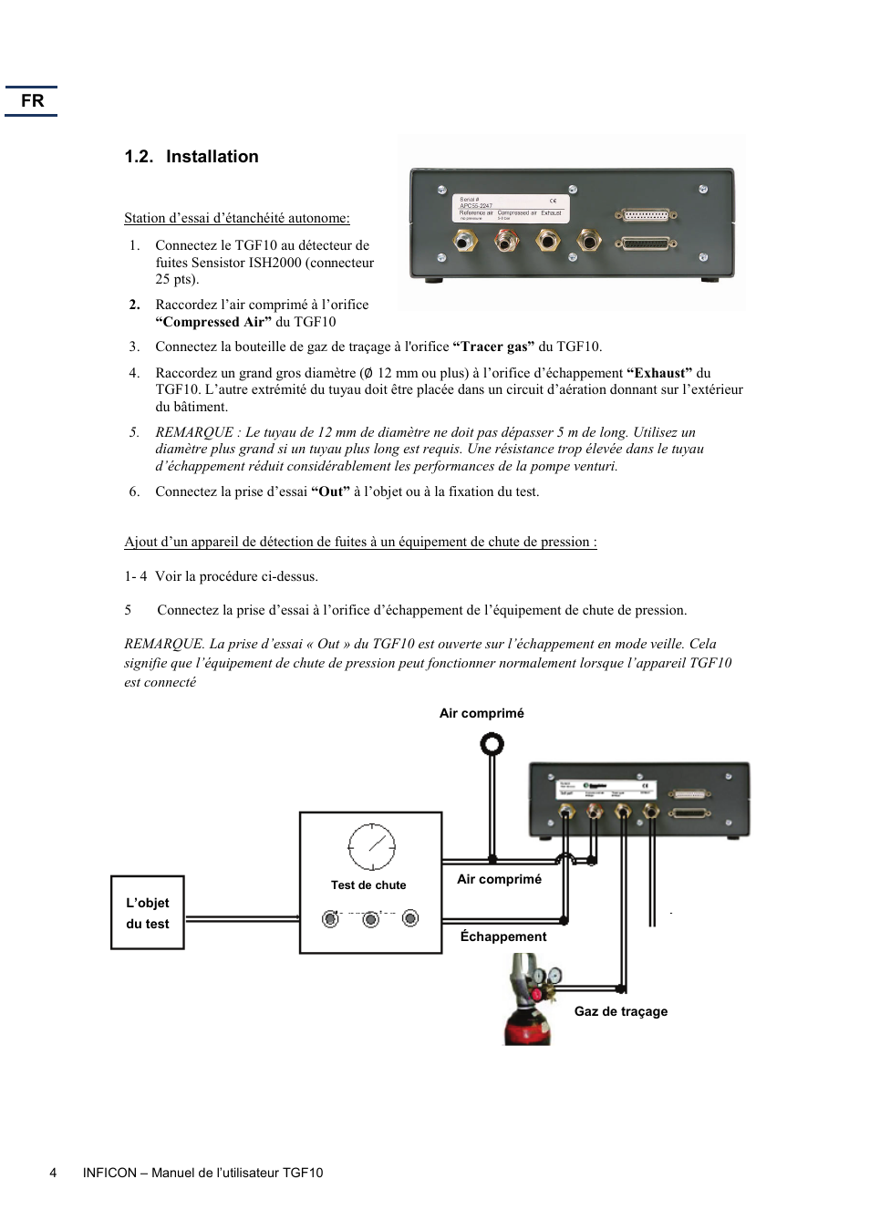 Installation | INFICON TGF10 Tracer Gas Filler User Manual | Page 14 / 36