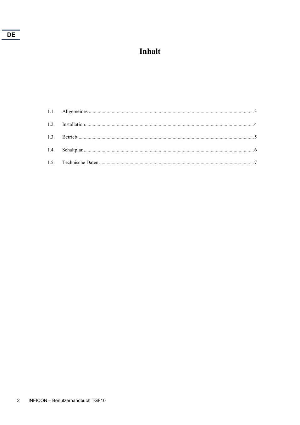 Inhalt | INFICON TGF10 Tracer Gas Filler User Manual | Page 20 / 36
