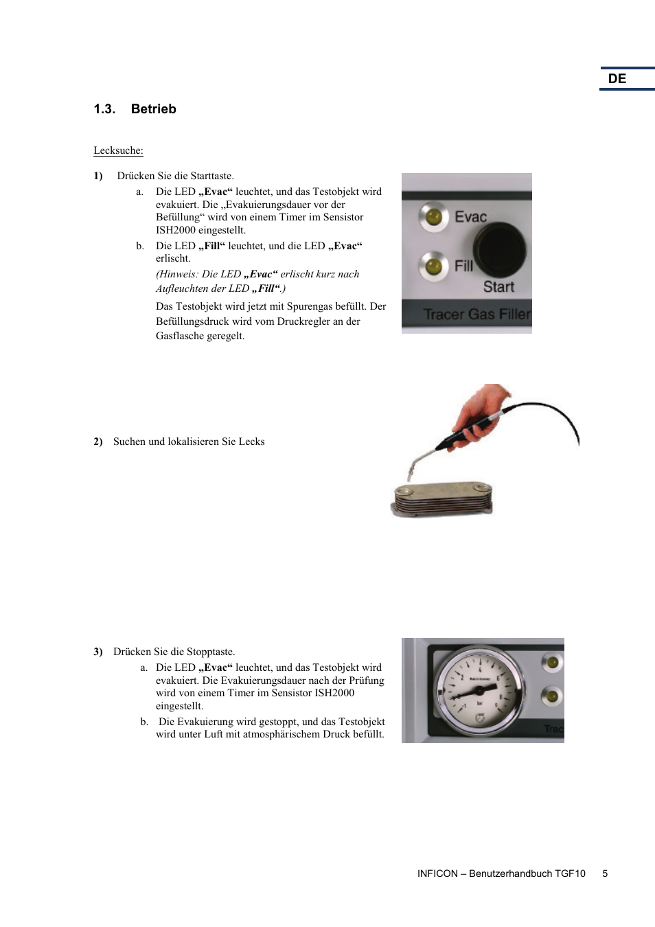 Betrieb | INFICON TGF10 Tracer Gas Filler User Manual | Page 23 / 36