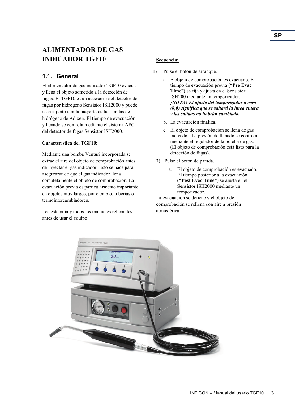 General, Alimentador de gas indicador tgf10 | INFICON TGF10 Tracer Gas Filler User Manual | Page 29 / 36